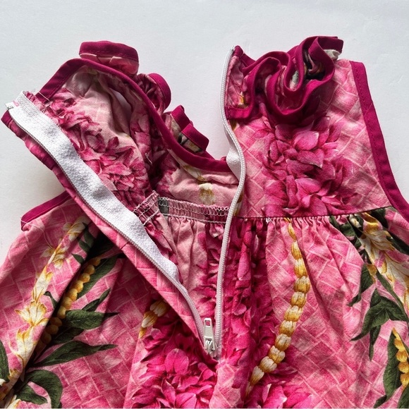 Be Be Tahiti Hawaii Baby Girl Dress Tropical Hawaiian Pink Floral Ruffle Sz 6M - Picture 3 of 5